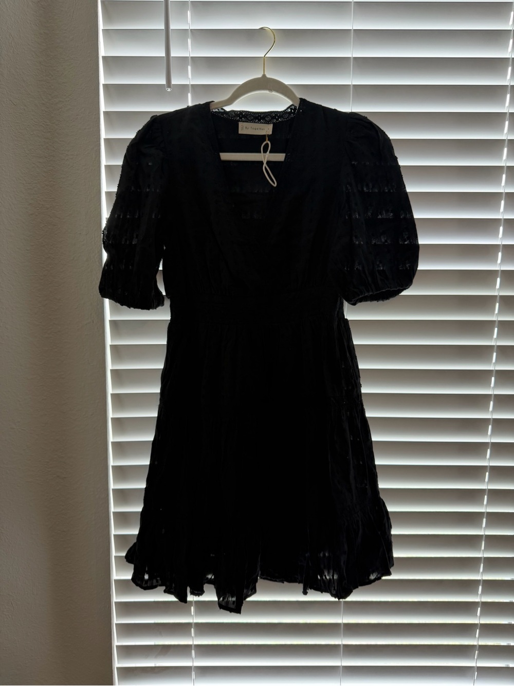 Black Puff-Sleeve V-Neck Mini Dress